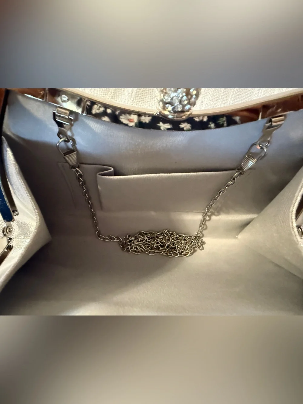 Elegant Ivory Pleated Evening Handbag with Crystal Button